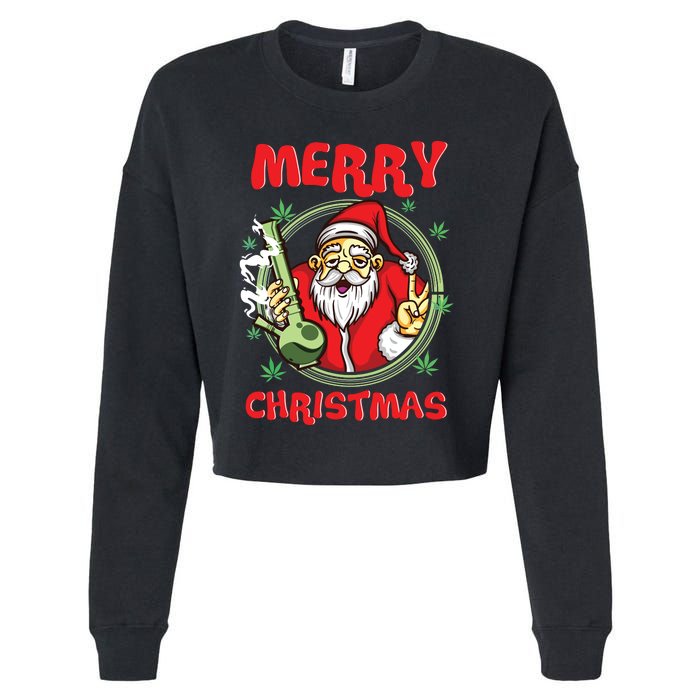 Smoking Santa Stoned On Christmas From His Fav Marijuana Cropped Pullover Crew