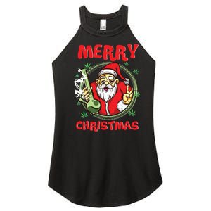 Smoking Santa Stoned On Christmas From His Fav Marijuana Women's Perfect Tri Rocker Tank