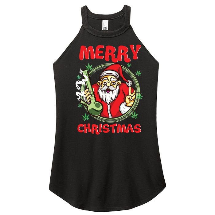 Smoking Santa Stoned On Christmas From His Fav Marijuana Women's Perfect Tri Rocker Tank