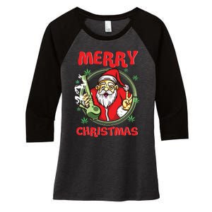 Smoking Santa Stoned On Christmas From His Fav Marijuana Women's Tri-Blend 3/4-Sleeve Raglan Shirt