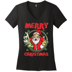 Smoking Santa Stoned On Christmas From His Fav Marijuana Women's V-Neck T-Shirt