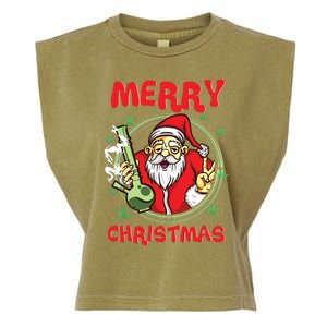 Smoking Santa Stoned On Christmas From His Fav Marijuana Garment-Dyed Women's Muscle Tee