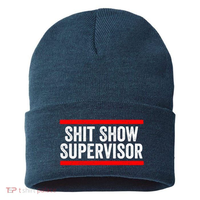 Shit Show Supervisor Sarcastic Distressed Sustainable Knit Beanie