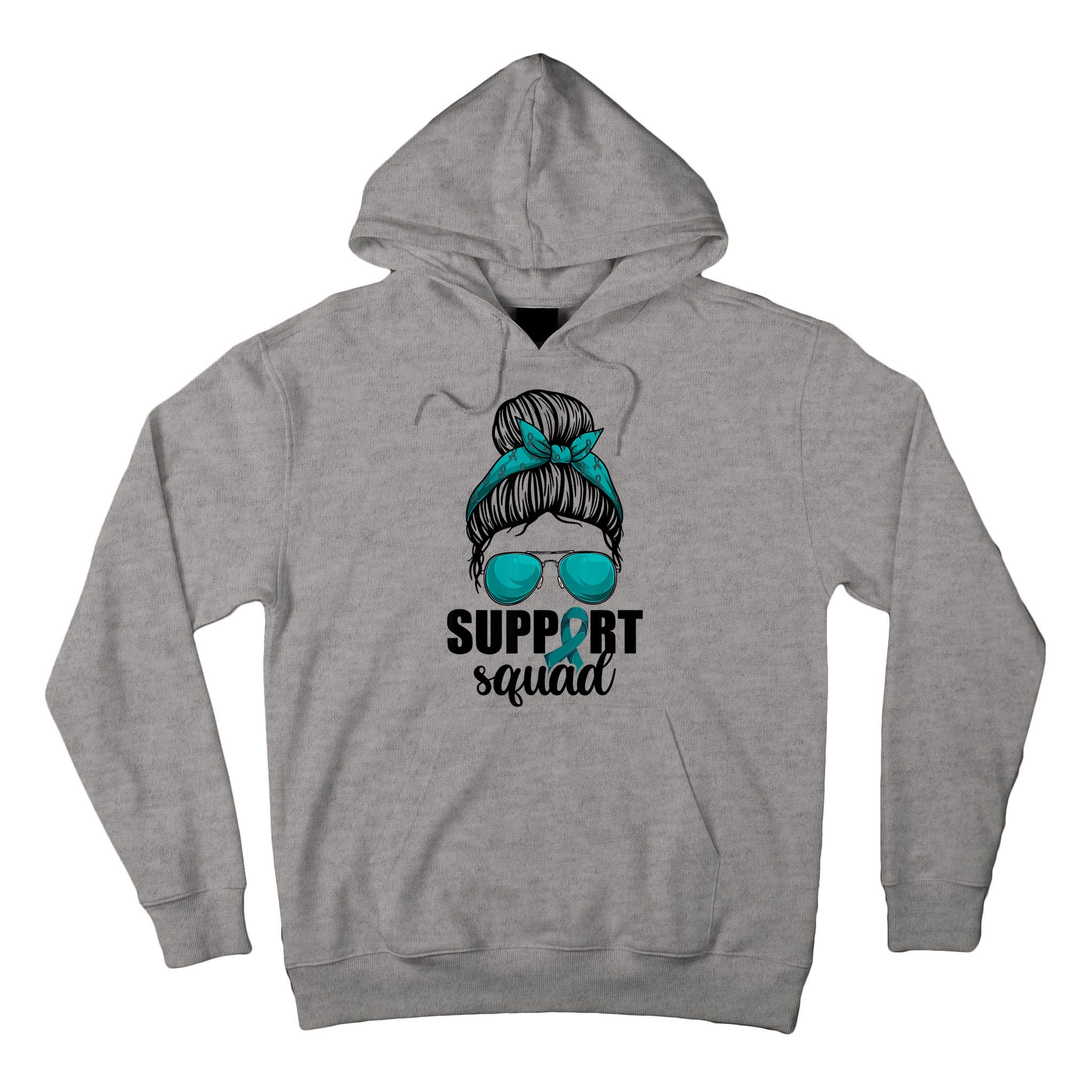 Support Squad Shirts Ovarian Cancer Messy Bun Tall Hoodie