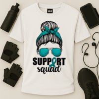 Support Squad Shirts Ovarian Cancer Messy Bun Cooling Performance Crew T-Shirt