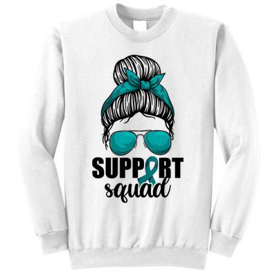 Support Squad Shirts Ovarian Cancer Messy Bun Sweatshirt