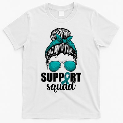 Support Squad Shirts Ovarian Cancer Messy Bun T-Shirt