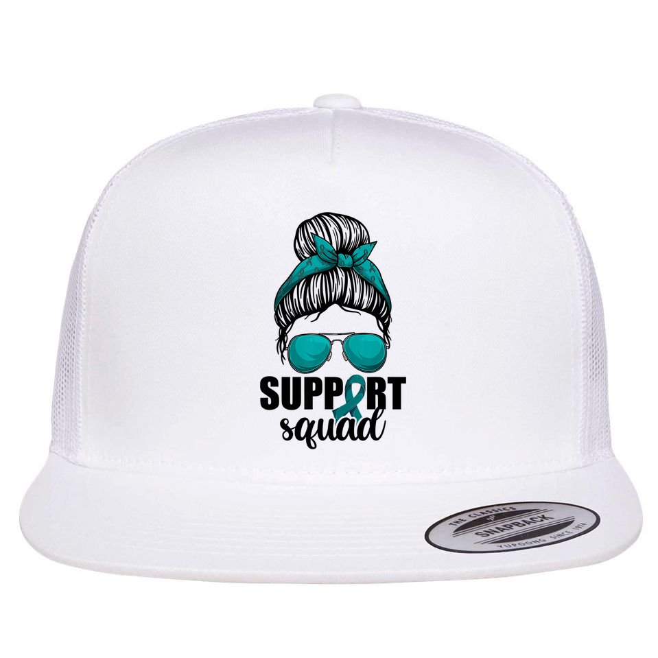 Support Squad Shirts Ovarian Cancer Messy Bun Flat Bill Trucker Hat