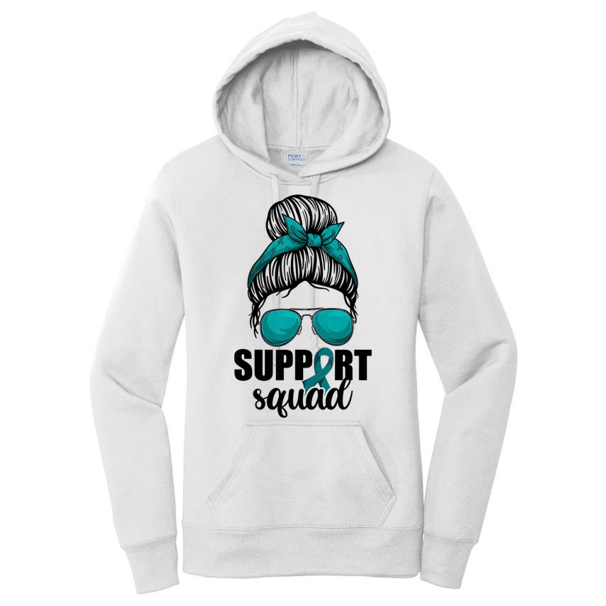 Support Squad Shirts Ovarian Cancer Messy Bun Women's Pullover Hoodie