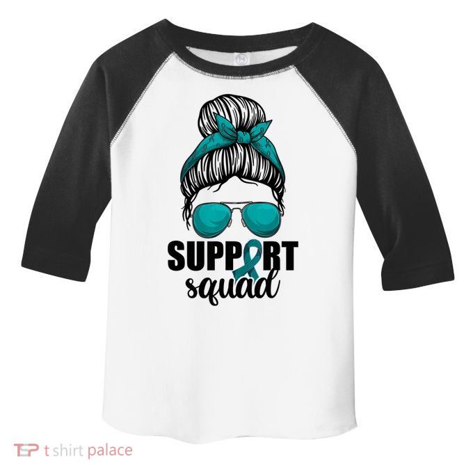 Support Squad Shirts Ovarian Cancer Messy Bun Toddler Fine Jersey T-Shirt