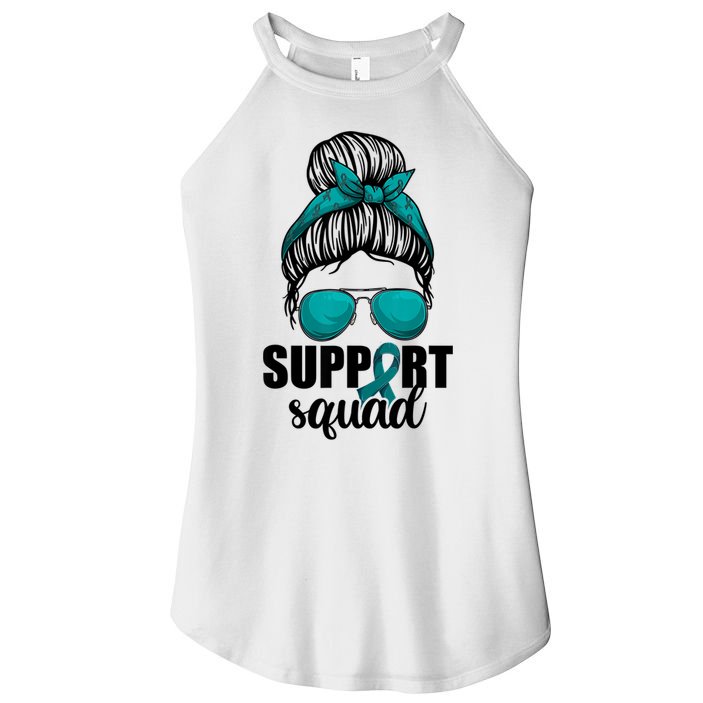 Support Squad Shirts Ovarian Cancer Messy Bun Women's Perfect Tri Rocker Tank