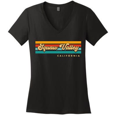Sunset Stripes Squaw Valley California Women's V-Neck T-Shirt
