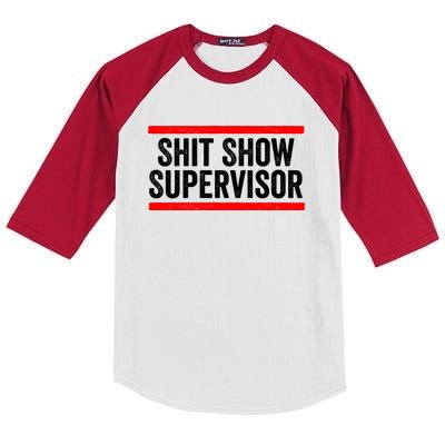 Shit Show Supervisor Sarcastic Distressed Kids Colorblock Raglan Jersey