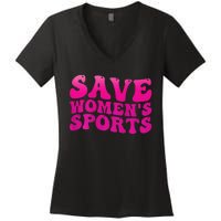 Save 's Sports Act Protect Wo Sports Support Groovy Women's V-Neck T-Shirt