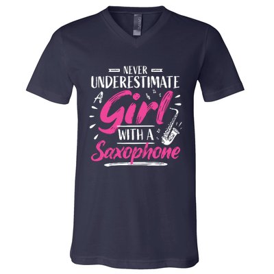 Saxophonist Saxist Sax Never Underestimate A Girl Saxophone V-Neck T-Shirt