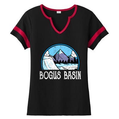 Skier Skiing Slopes Idaho Winter Mountains Bogus Basin Premium Ladies Halftime Notch Neck Tee