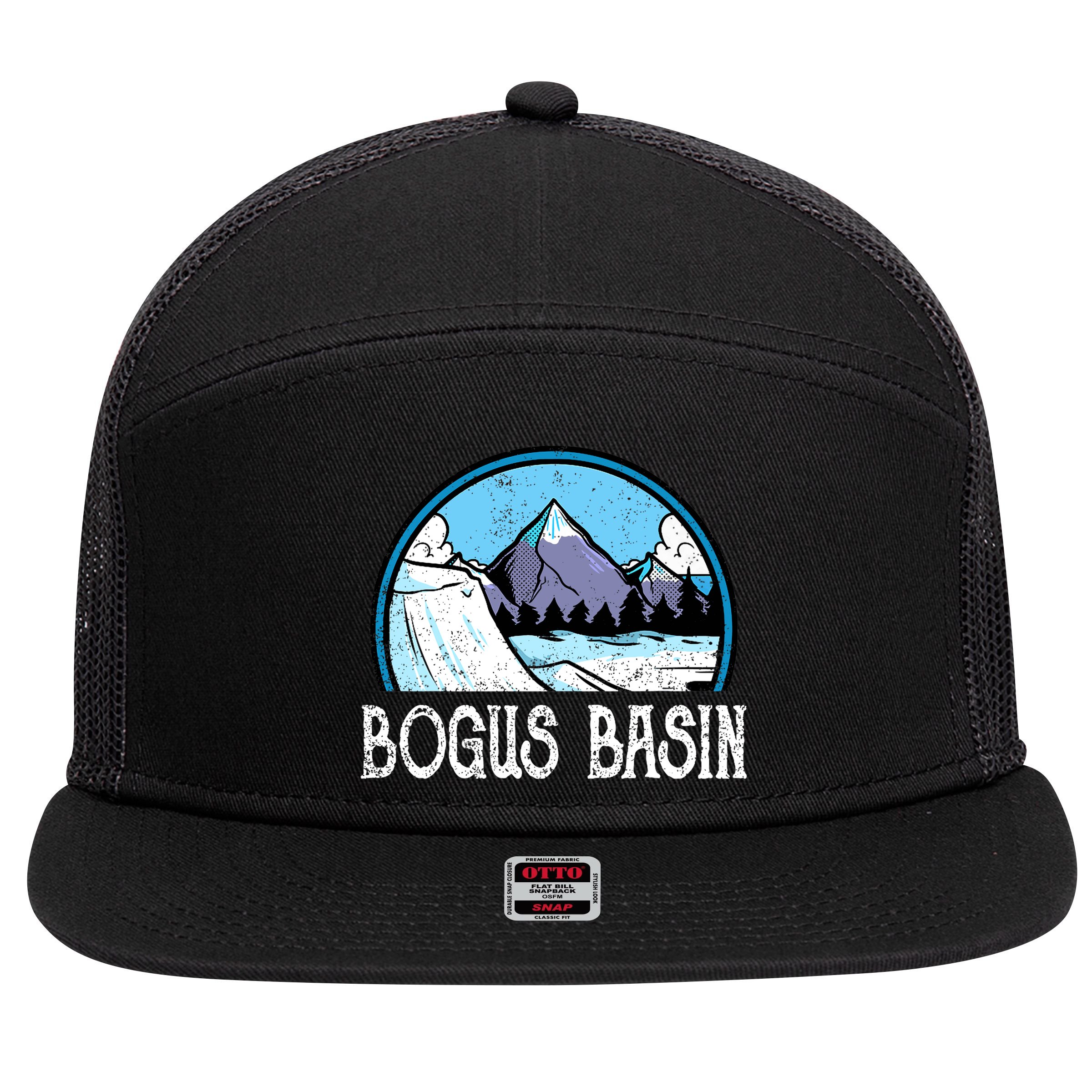 Skier Skiing Slopes Idaho Winter Mountains Bogus Basin Premium 7 Panel Mesh Trucker Snapback Hat