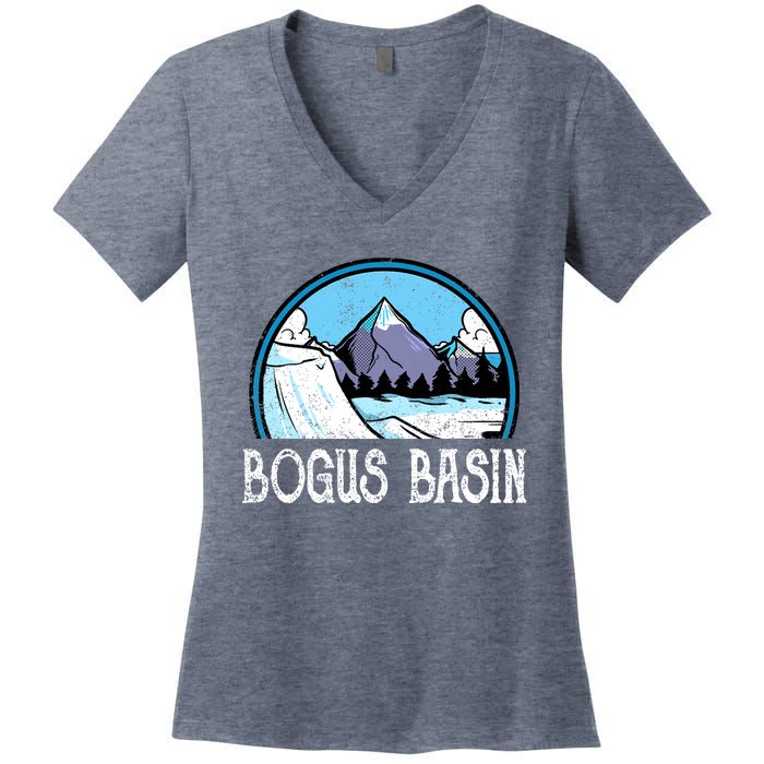 Skier Skiing Slopes Idaho Winter Mountains Bogus Basin Premium Women's V-Neck T-Shirt