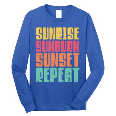 Sunrise Sunburn Sunset Repeat Beach Retro Distressed Typo Gift Long Sleeve Shirt