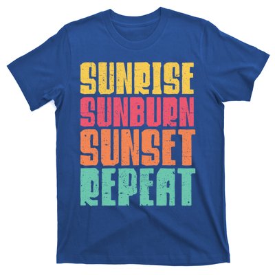 Sunrise Sunburn Sunset Repeat Beach Retro Distressed Typo Gift T-Shirt