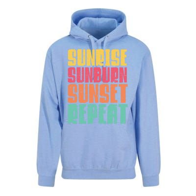 Sunrise Sunburn Sunset Repeat Beach Retro Distressed Typo Gift Unisex Surf Hoodie