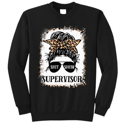 Shit Show Supervisor Women Casual Messy Bun Bleached Sweatshirt