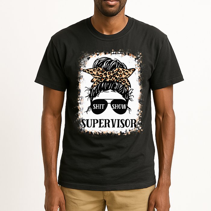 Shit Show Supervisor Women Casual Messy Bun Bleached Tall T-Shirt