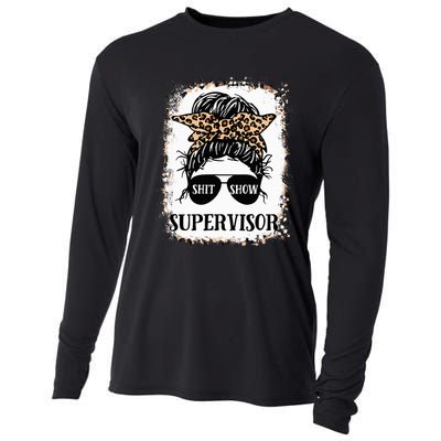 Shit Show Supervisor Women Casual Messy Bun Bleached Cooling Performance Long Sleeve Crew