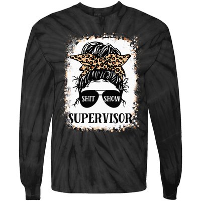Shit Show Supervisor Women Casual Messy Bun Bleached Tie-Dye Long Sleeve Shirt
