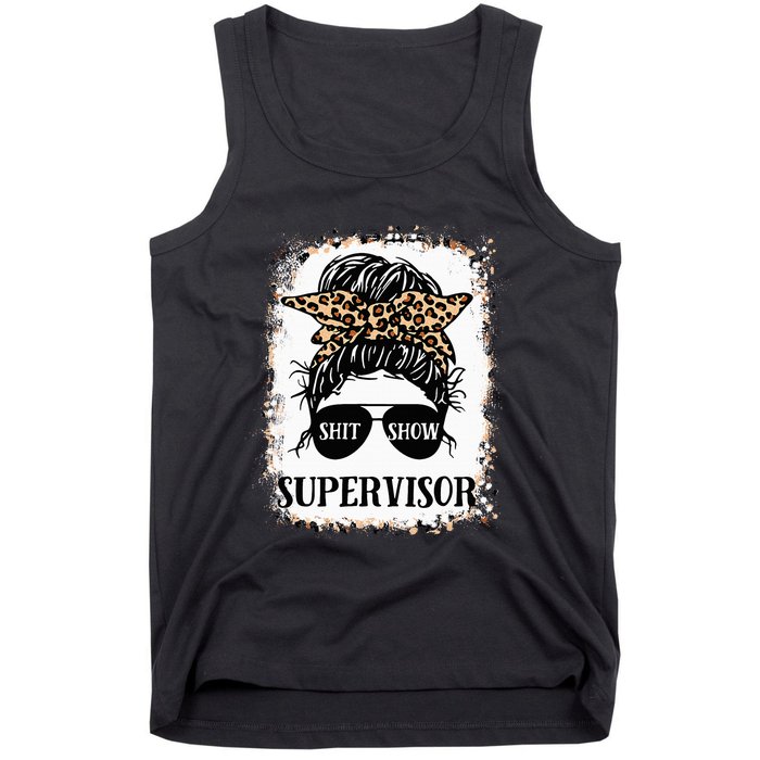 Shit Show Supervisor Women Casual Messy Bun Bleached Tank Top