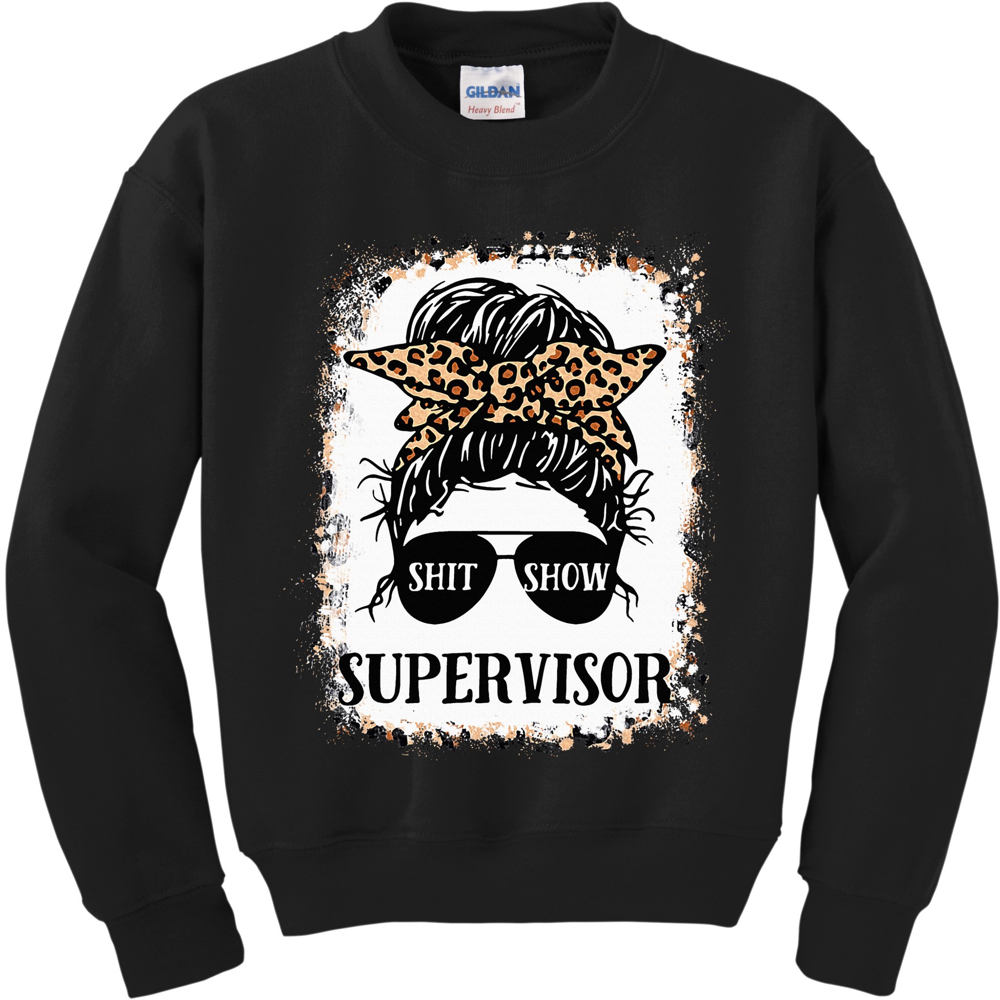 Shit Show Supervisor Women Casual Messy Bun Bleached Kids Sweatshirt