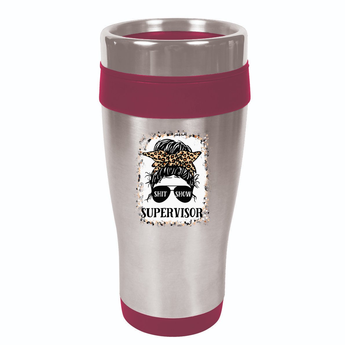 Shit Show Supervisor Women Casual Messy Bun Bleached 16oz Travel Tumbler
