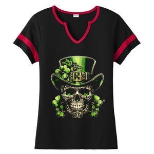 Sugar Skull St Patrick Day Of The Dead Lucky Shamrock Ladies Halftime Notch Neck Tee