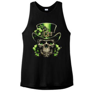 Sugar Skull St Patrick Day Of The Dead Lucky Shamrock Ladies PosiCharge Tri-Blend Wicking Tank