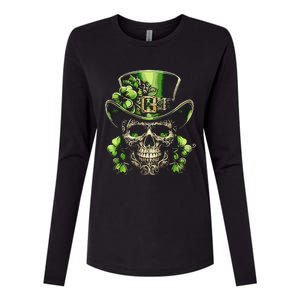 Sugar Skull St Patrick Day Of The Dead Lucky Shamrock Womens Cotton Relaxed Long Sleeve T-Shirt