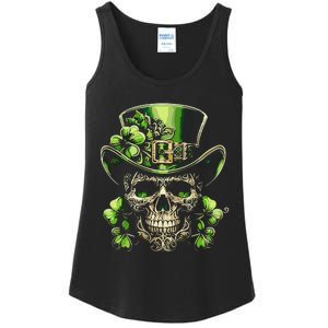 Sugar Skull St Patrick Day Of The Dead Lucky Shamrock Ladies Essential Tank