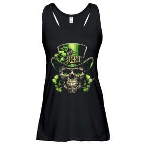 Sugar Skull St Patrick Day Of The Dead Lucky Shamrock Ladies Essential Flowy Tank