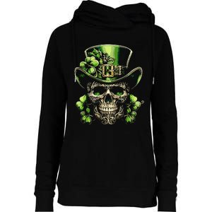 Sugar Skull St Patrick Day Of The Dead Lucky Shamrock Womens Funnel Neck Pullover Hood