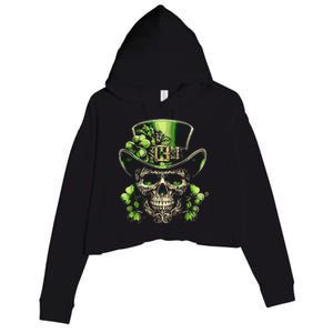 Sugar Skull St Patrick Day Of The Dead Lucky Shamrock Crop Fleece Hoodie