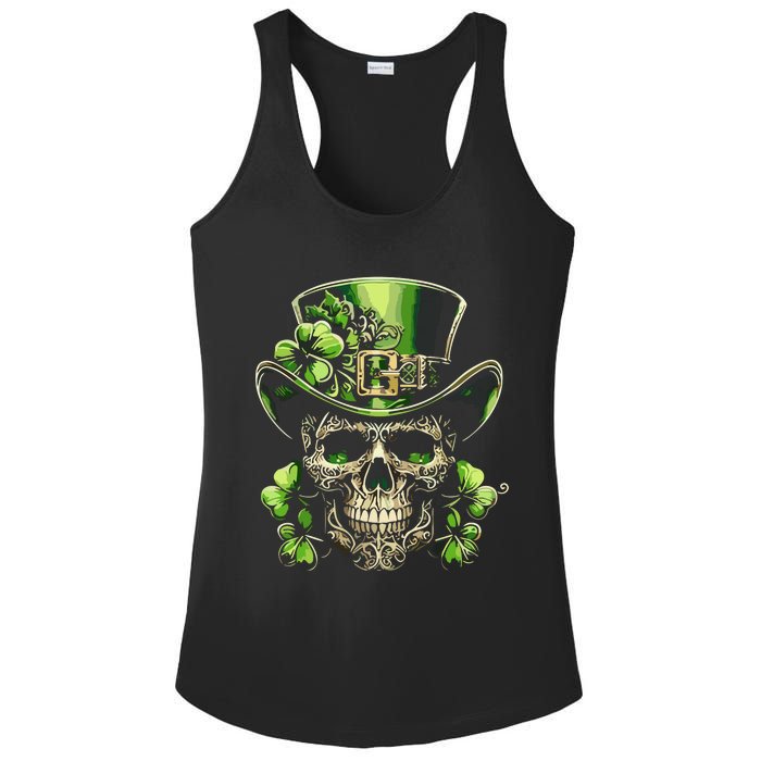 Sugar Skull St Patrick Day Of The Dead Lucky Shamrock Ladies PosiCharge Competitor Racerback Tank