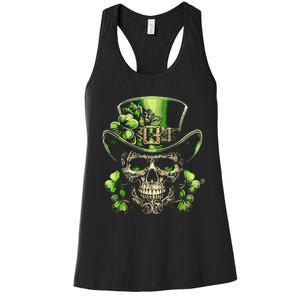 Sugar Skull St Patrick Day Of The Dead Lucky Shamrock Women's Racerback Tank