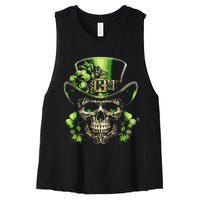 Sugar Skull St Patrick Day Of The Dead Lucky Shamrock Women's Racerback Cropped Tank