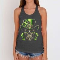 Sugar Skull St Patrick Day Of The Dead Lucky Shamrock Women's Knotted Racerback Tank