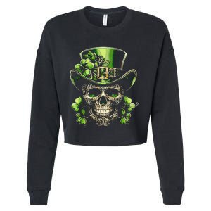 Sugar Skull St Patrick Day Of The Dead Lucky Shamrock Cropped Pullover Crew