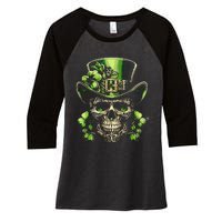 Sugar Skull St Patrick Day Of The Dead Lucky Shamrock Women's Tri-Blend 3/4-Sleeve Raglan Shirt