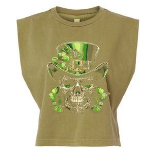 Sugar Skull St Patrick Day Of The Dead Lucky Shamrock Garment-Dyed Women's Muscle Tee