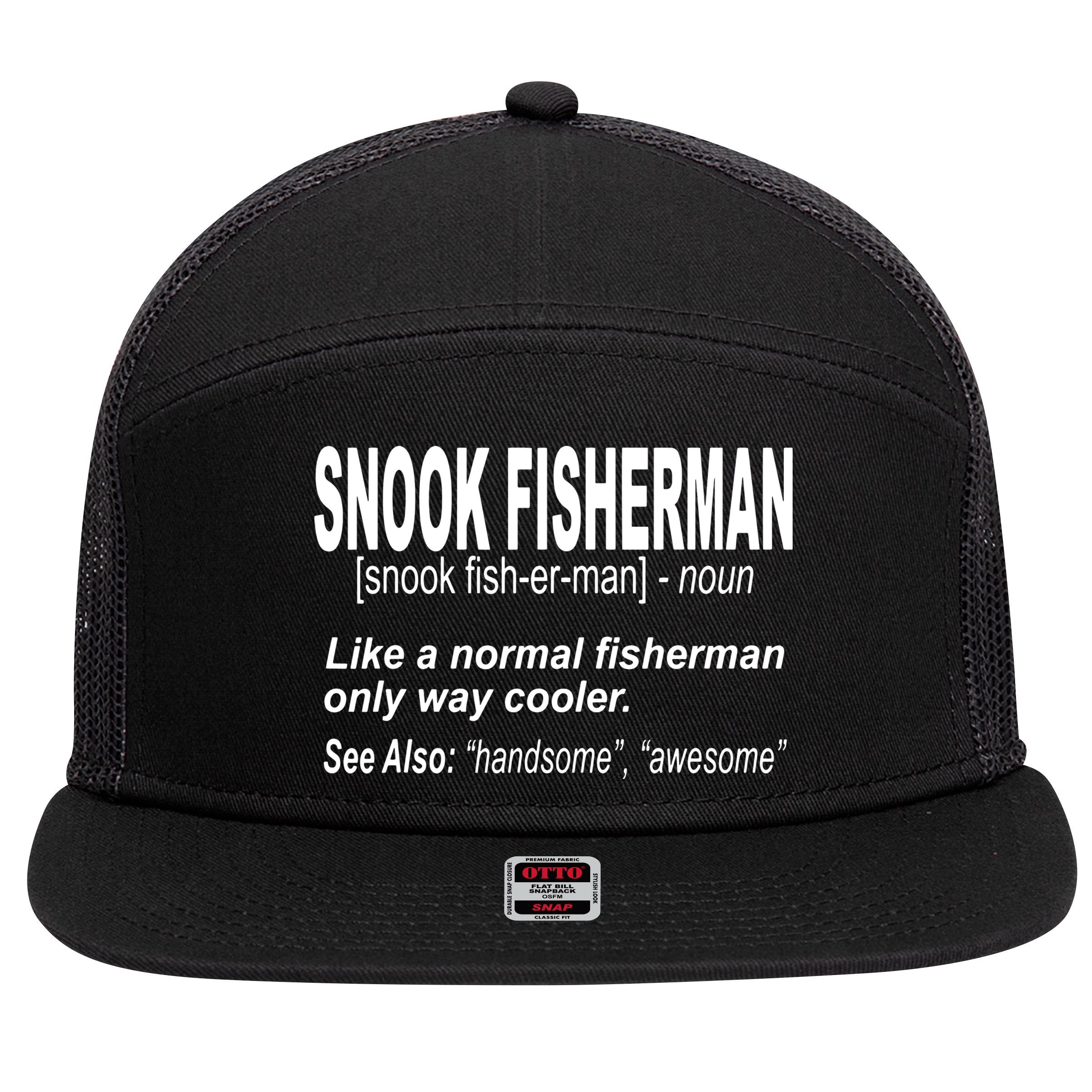 Snook Slayer Sty Salty Snook Fishing Lovers 7 Panel Mesh Trucker Snapback Hat