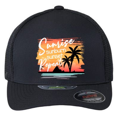 Sunrise Sunburn Sunset Repeat Beach Saying Cool Gift Flexfit Unipanel Trucker Cap