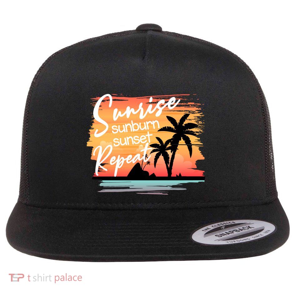 Sunrise Sunburn Sunset Repeat Beach Saying Cool Gift Flatbill Hat