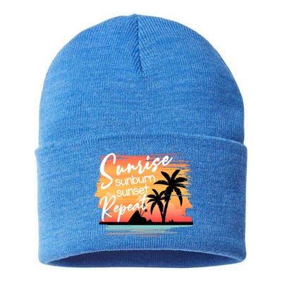 Sunrise Sunburn Sunset Repeat Beach Saying Cool Gift Sustainable Knit Beanie